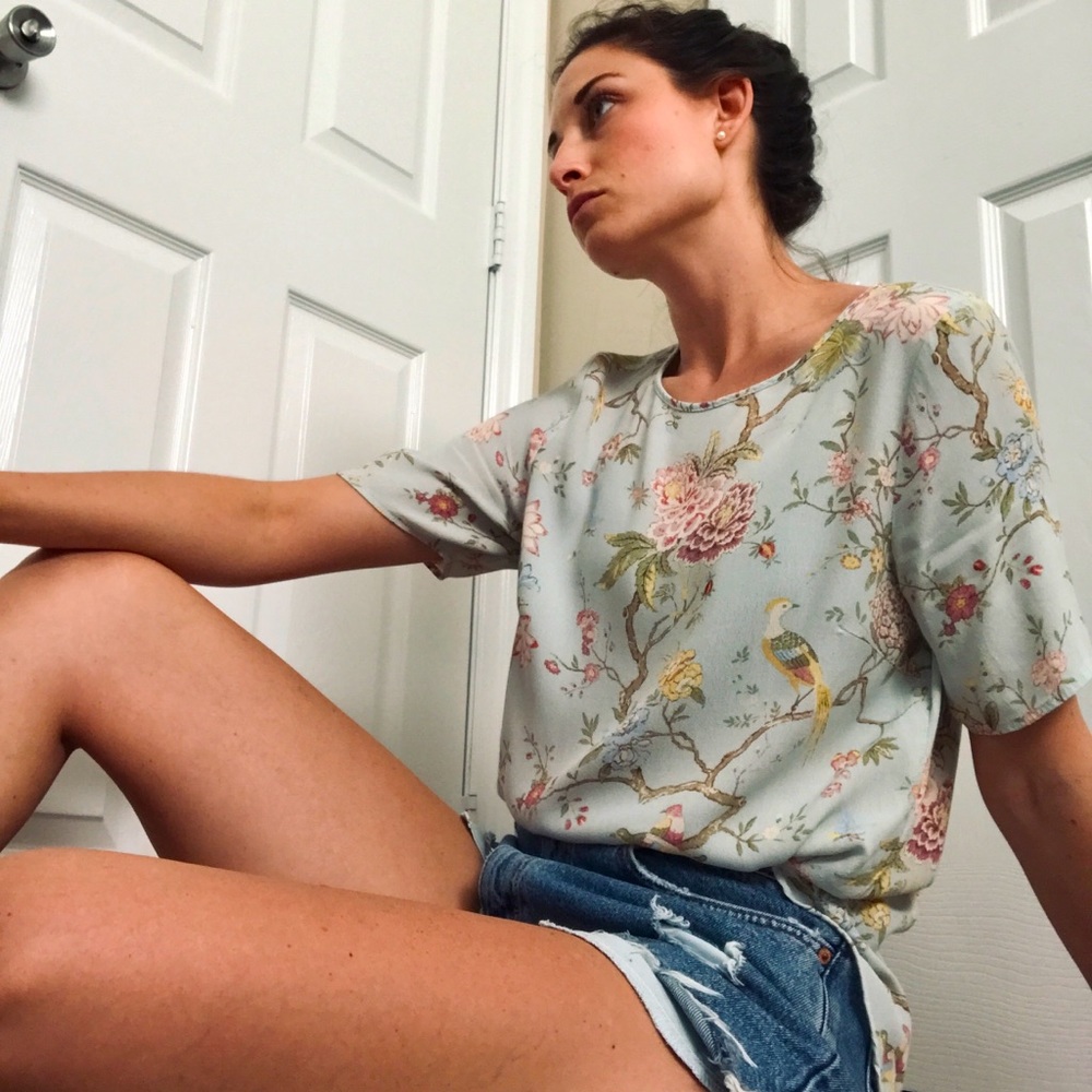 Floral blouse with birds